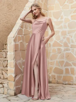 A Line Cowl Neck Satin Dress With Slit Vintage Mauve Plus Size