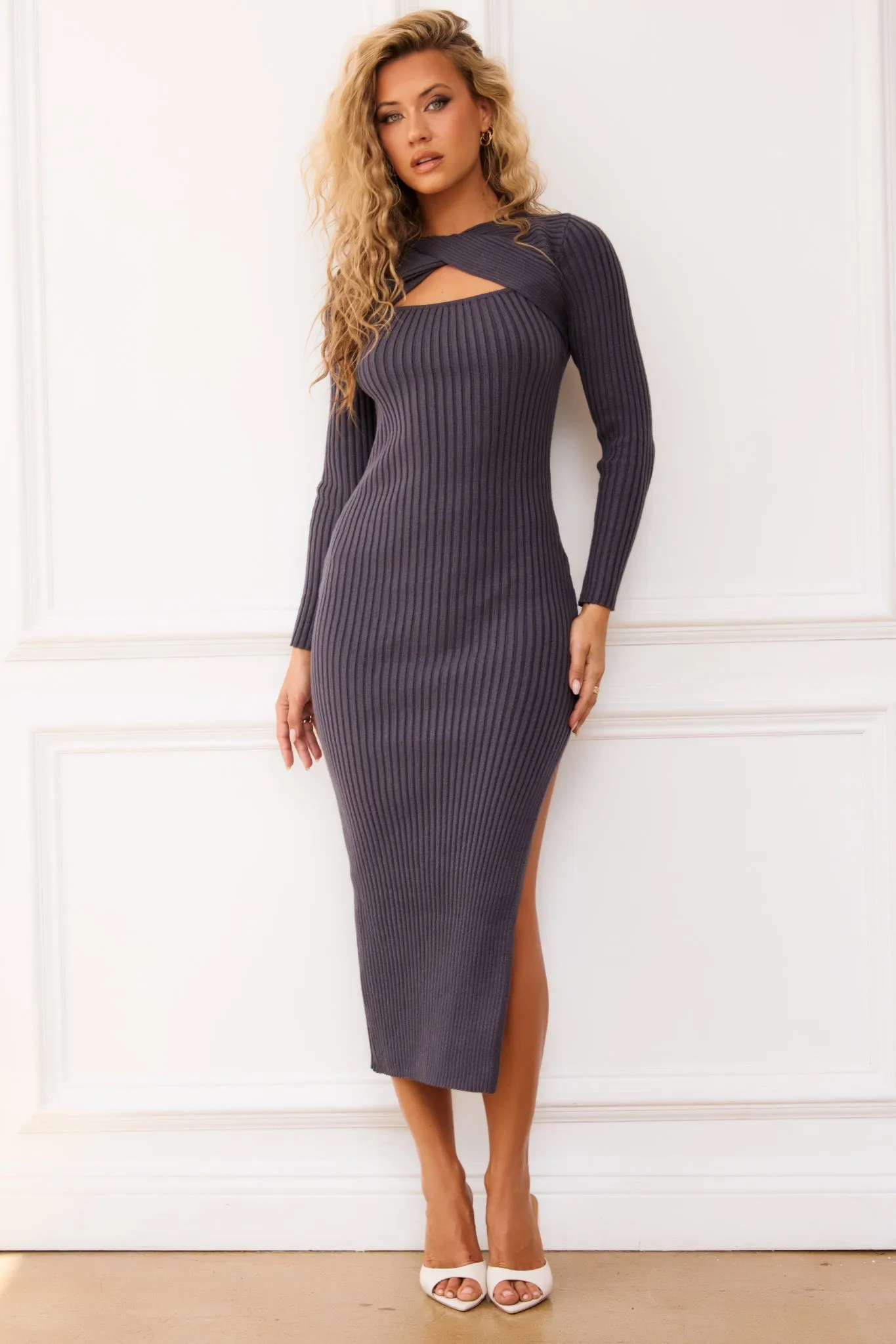 Amelia Knit Midi Dress - Charcoal
