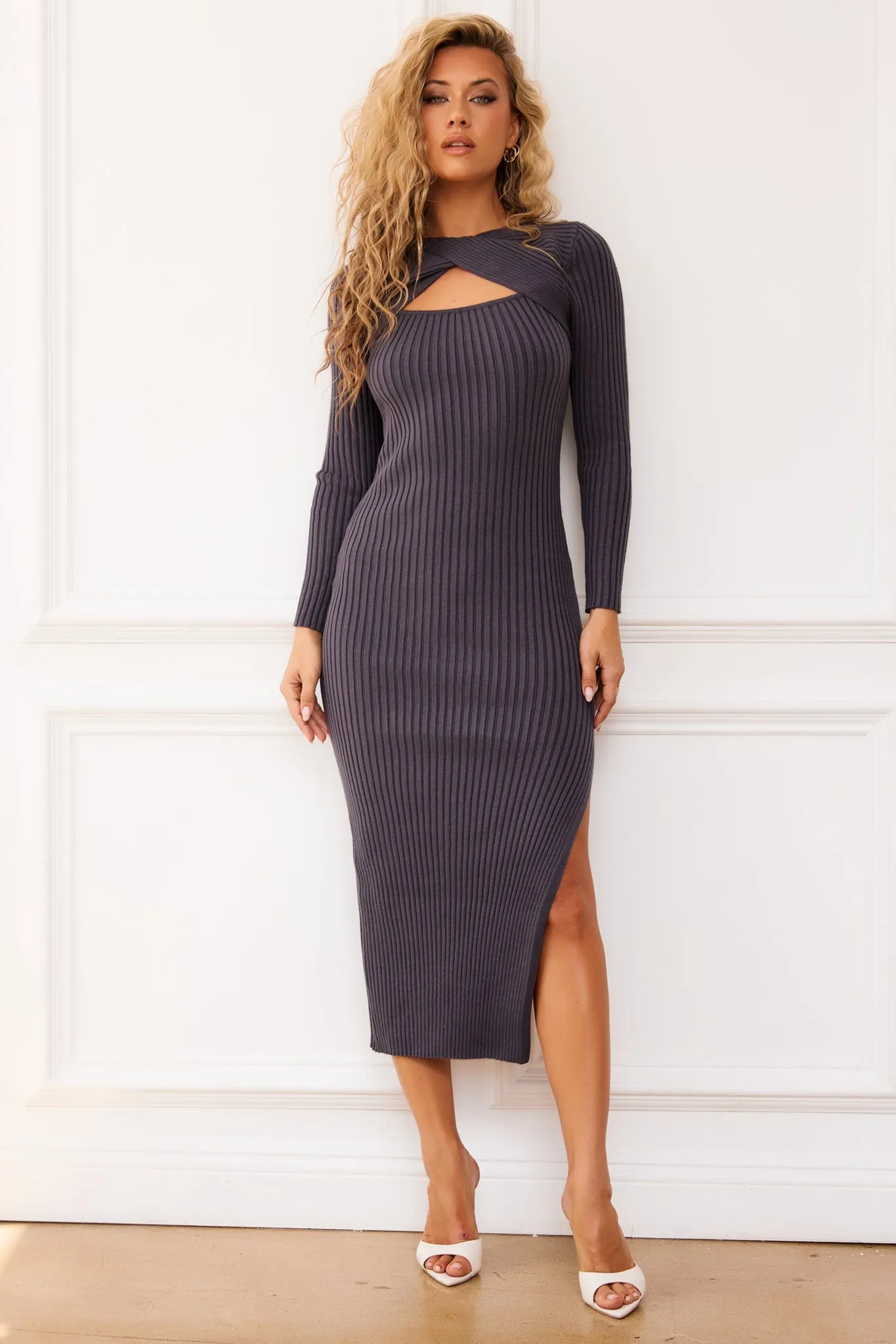 Amelia Knit Midi Dress - Charcoal