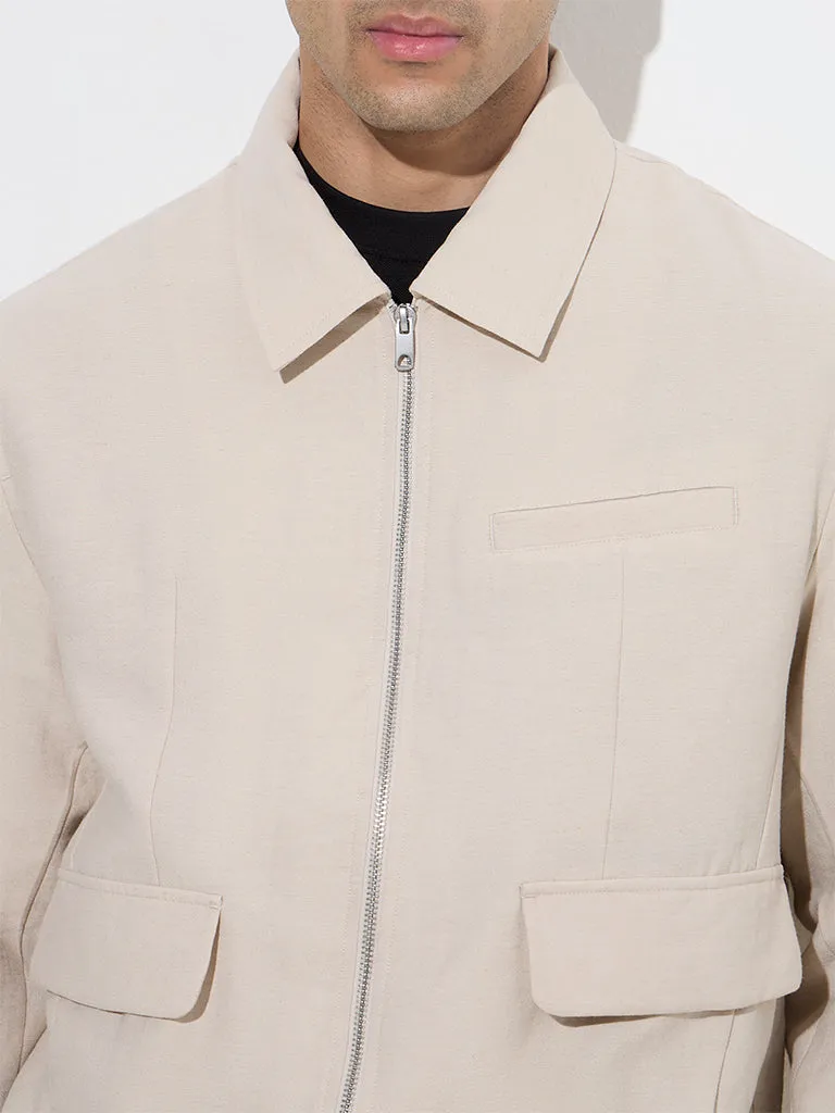 Ascot Beige Solid Relaxed-Fit Jacket