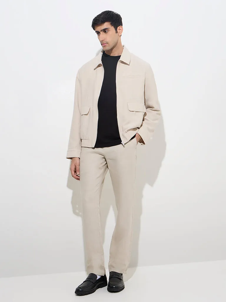 Ascot Beige Solid Relaxed-Fit Jacket
