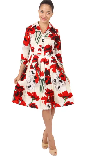 Audrey Dress Shirt Collar 3/4 Sleeve Regular Cotton Stretch (Poppy)