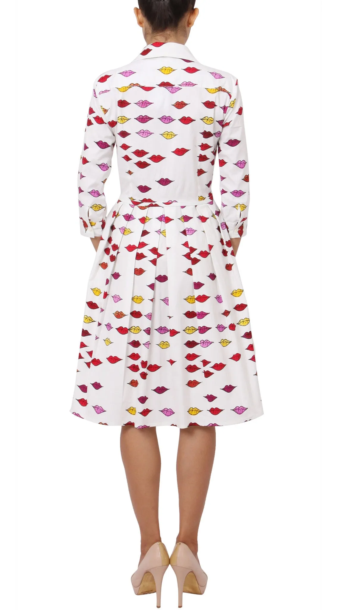 Audrey Dress Shirt Collar 3/4 Sleeve Regular Cotton Stretch (Warhole Lips)