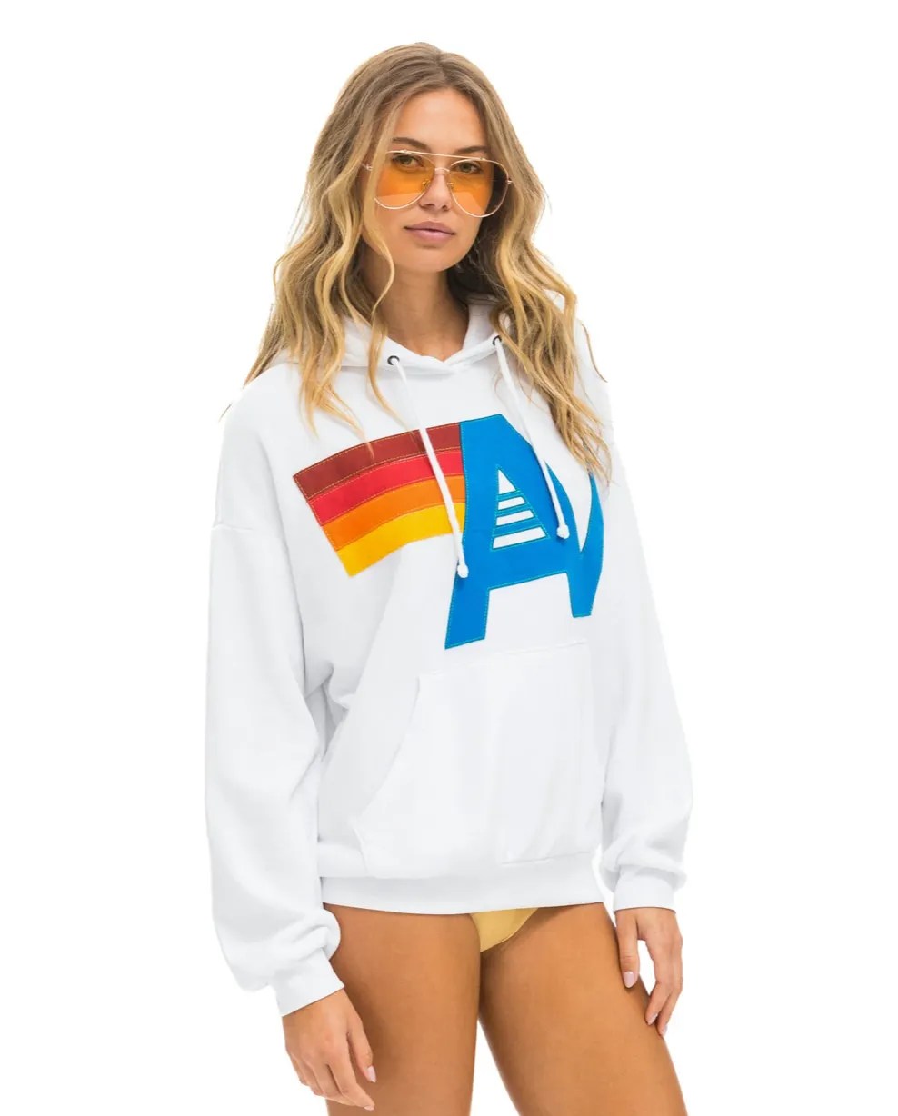 AVIATOR NATION  LOGO STITCH UNISEX PULLOVER RELAXED HOODIE - WHITE