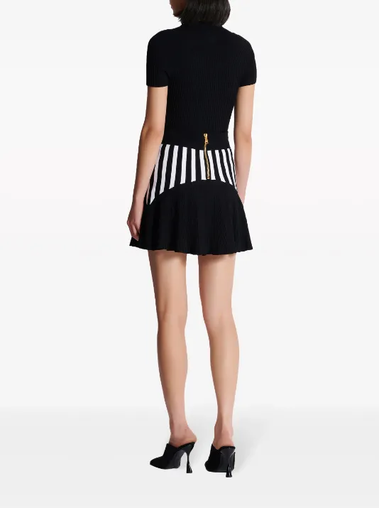 Balmain pleated striped knit skirt