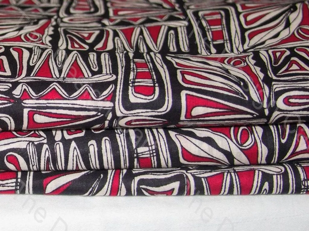 Black and Maroon Abstract Design Pure Cotton Fabric