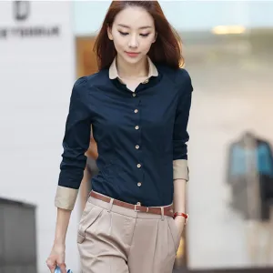 Blue Blouse Women Long Sleeved Plus Size Shirt Korean Slim Look Trendy Blouse