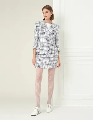 BORA AKSU Tartan Check Frayed Edge Double-Breasted Blazer