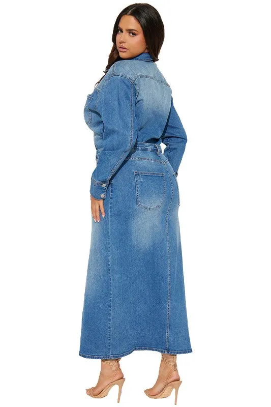 Button Up Denim Maxi Dress