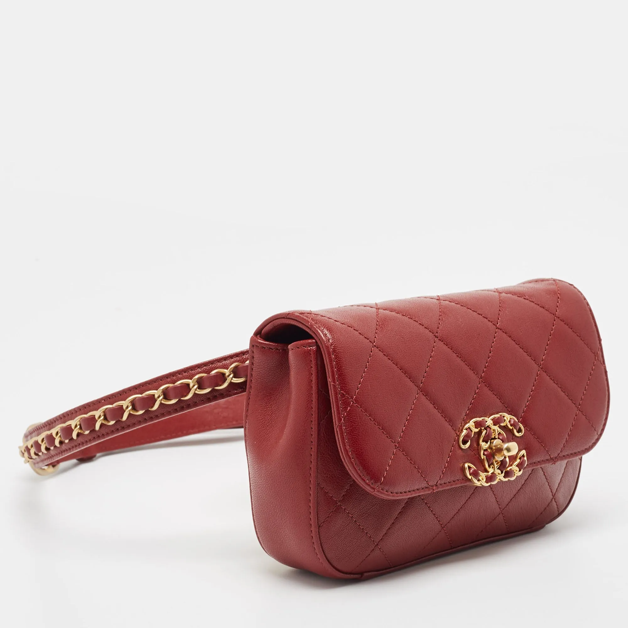 CHANEL Dark Red Quilted Leather CC New Belt Bag