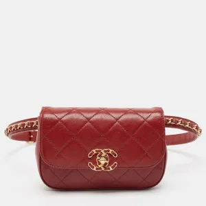 CHANEL Dark Red Quilted Leather CC New Belt Bag