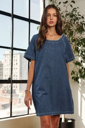 Dark Denim Vintage Edge Washed Denim Dress