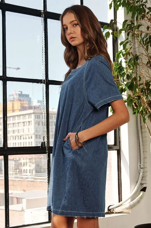 Dark Denim Vintage Edge Washed Denim Dress