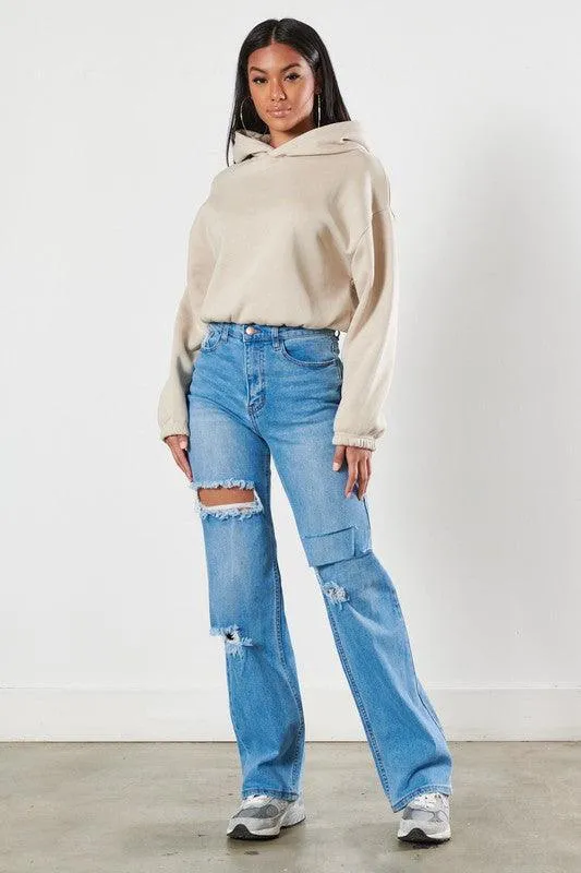 Edgy Elegance | Distressed Wide Leg Jeans