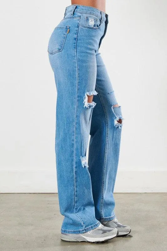 Edgy Elegance | Distressed Wide Leg Jeans