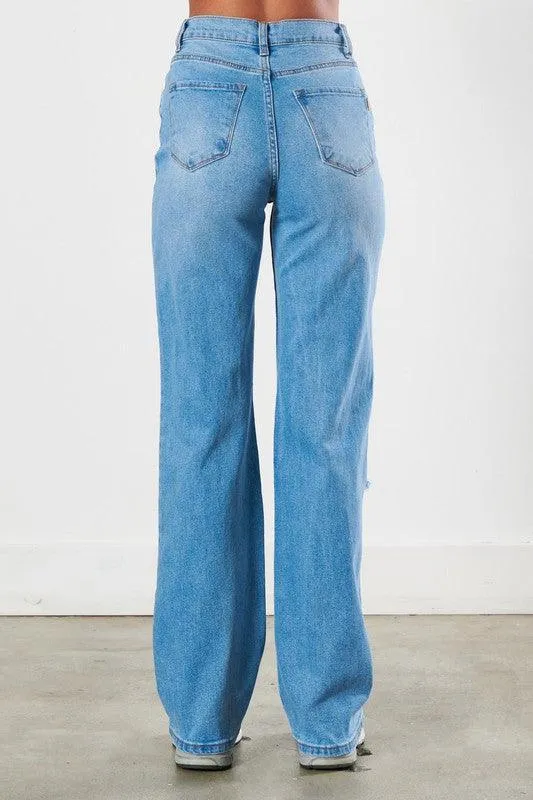 Edgy Elegance | Distressed Wide Leg Jeans
