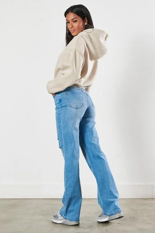Edgy Elegance | Distressed Wide Leg Jeans