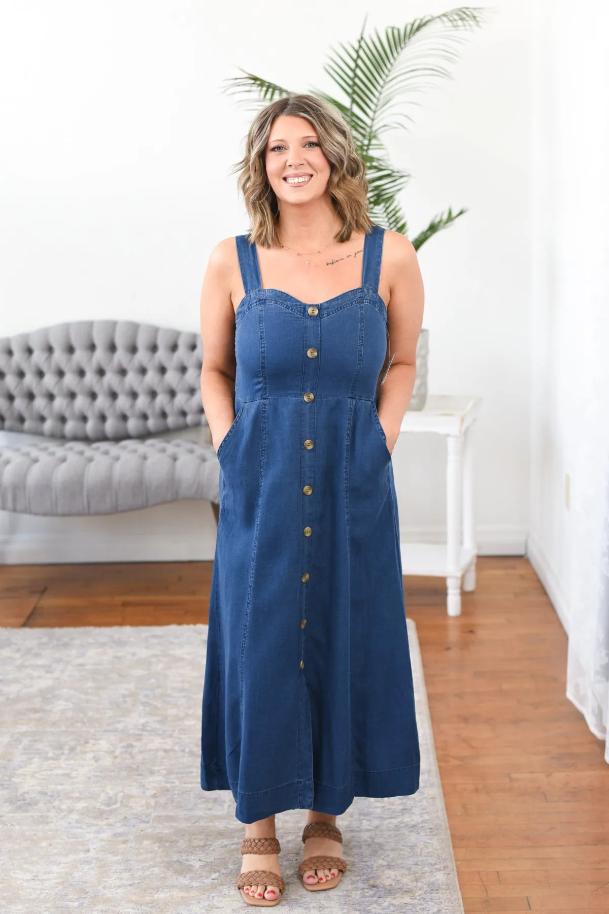 Emily Button Down Denim Maxi Dress
