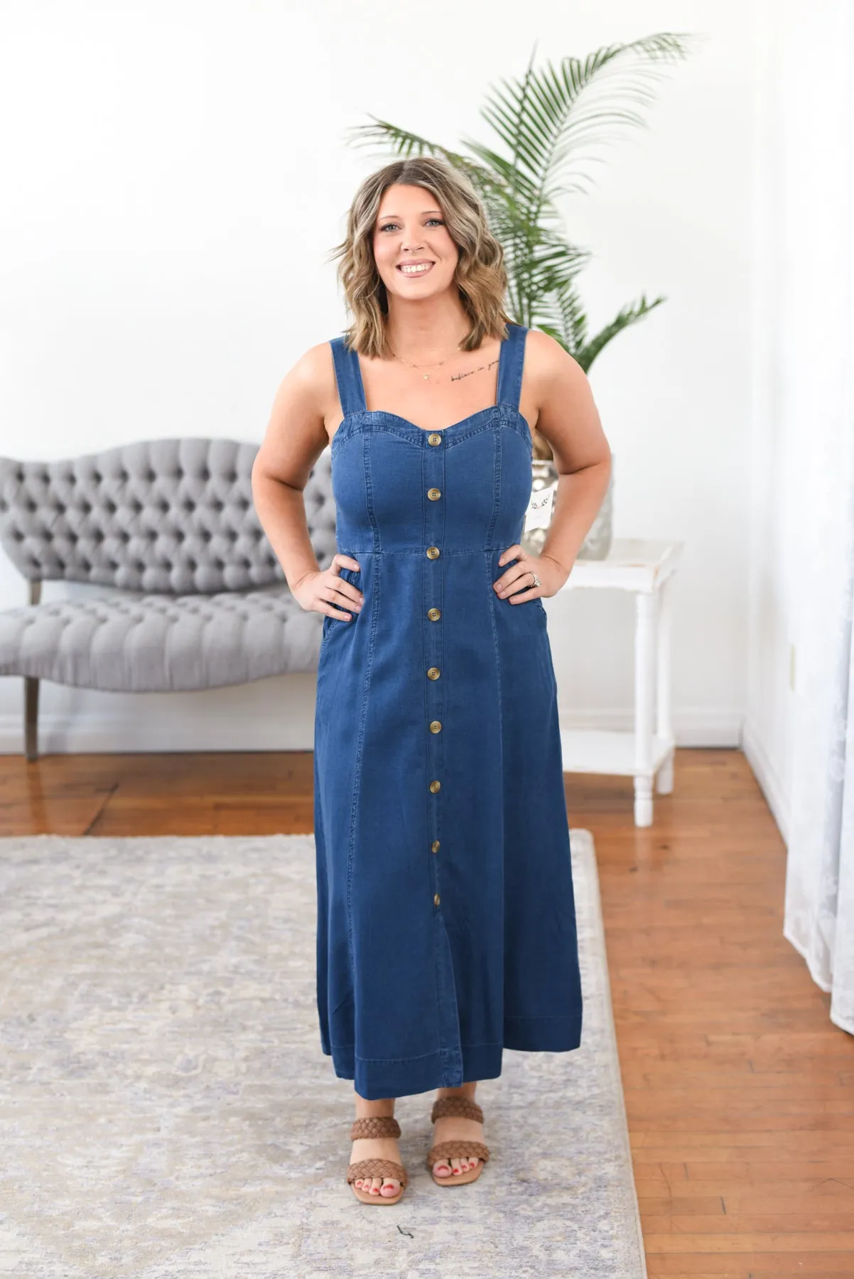 Emily Button Down Denim Maxi Dress