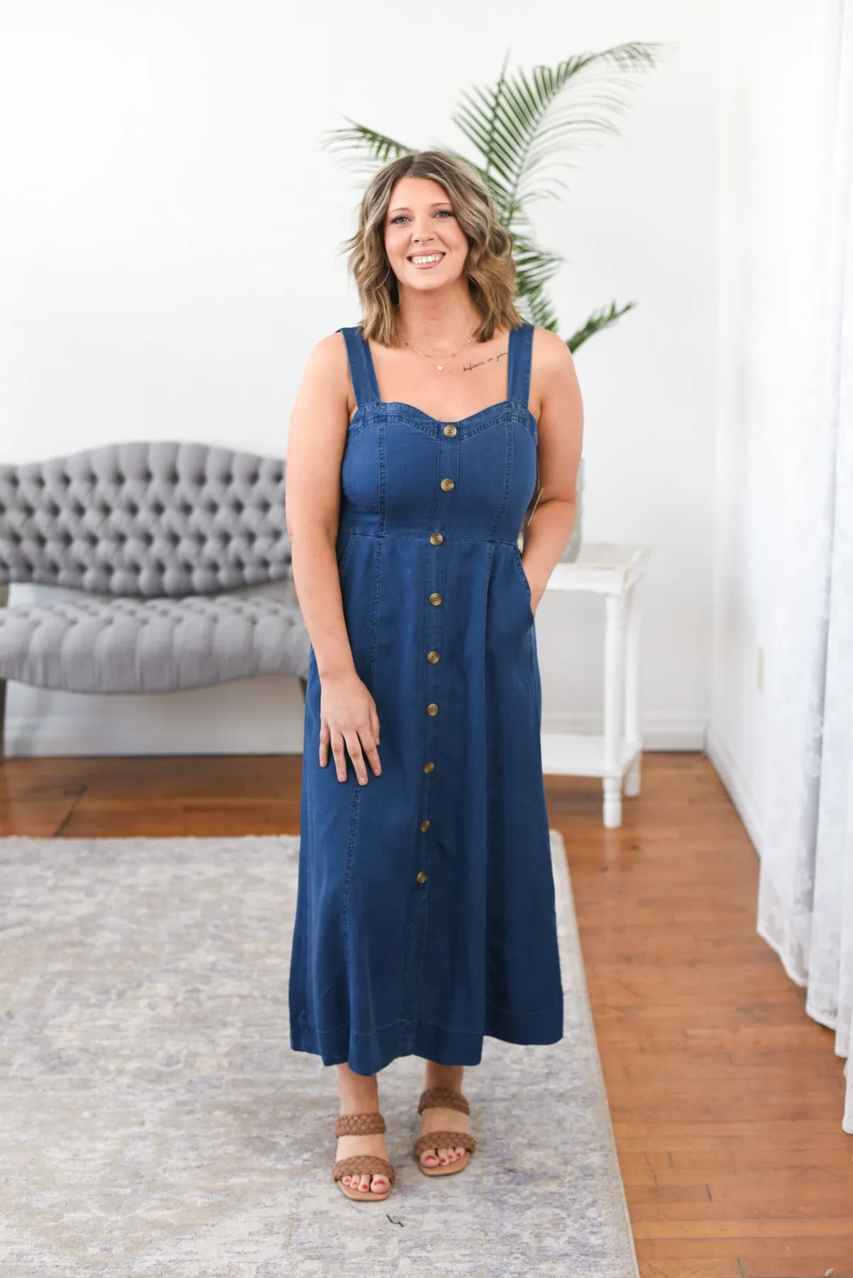 Emily Button Down Denim Maxi Dress