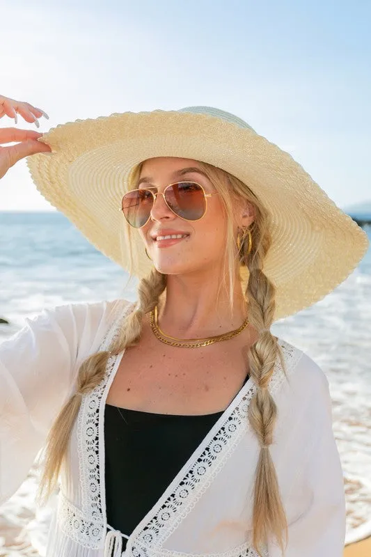 Explore More Collection - Scallop Edge Bow Accent Sunhat