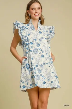Floral Print Scalloped Sleeved Dress