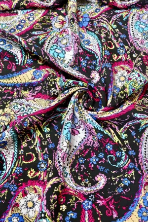 Fuchsia Paisley on Black Rayon Challis