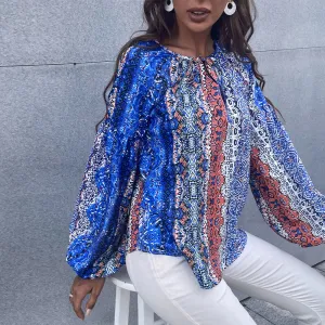 Graphic Lantern Sleeve Blouse Wholesale Women Clothing