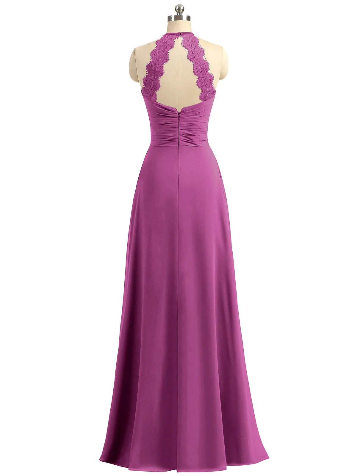 Halter Chiffon Long Gown With Lace Strap Orchid