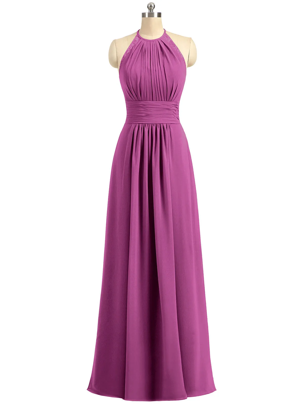 Halter Chiffon Long Gown With Lace Strap Orchid