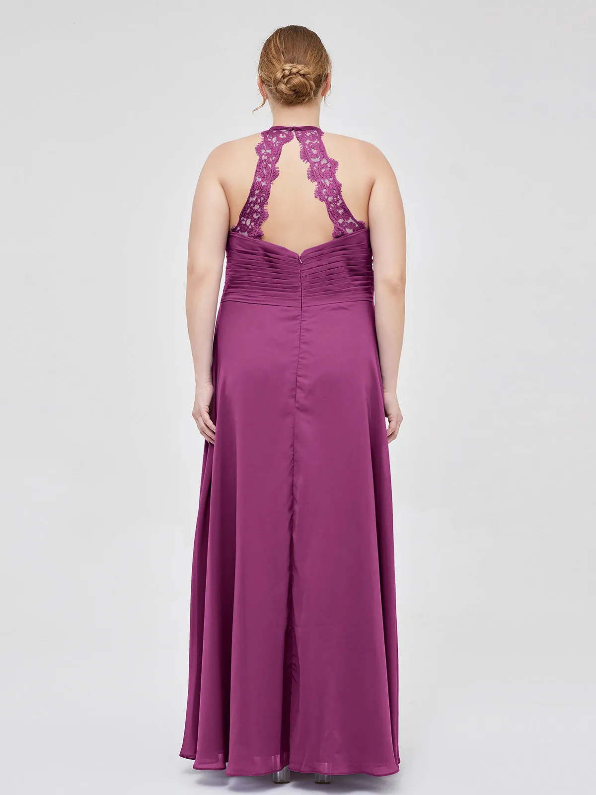 Halter Chiffon Long Gown With Lace Strap Orchid