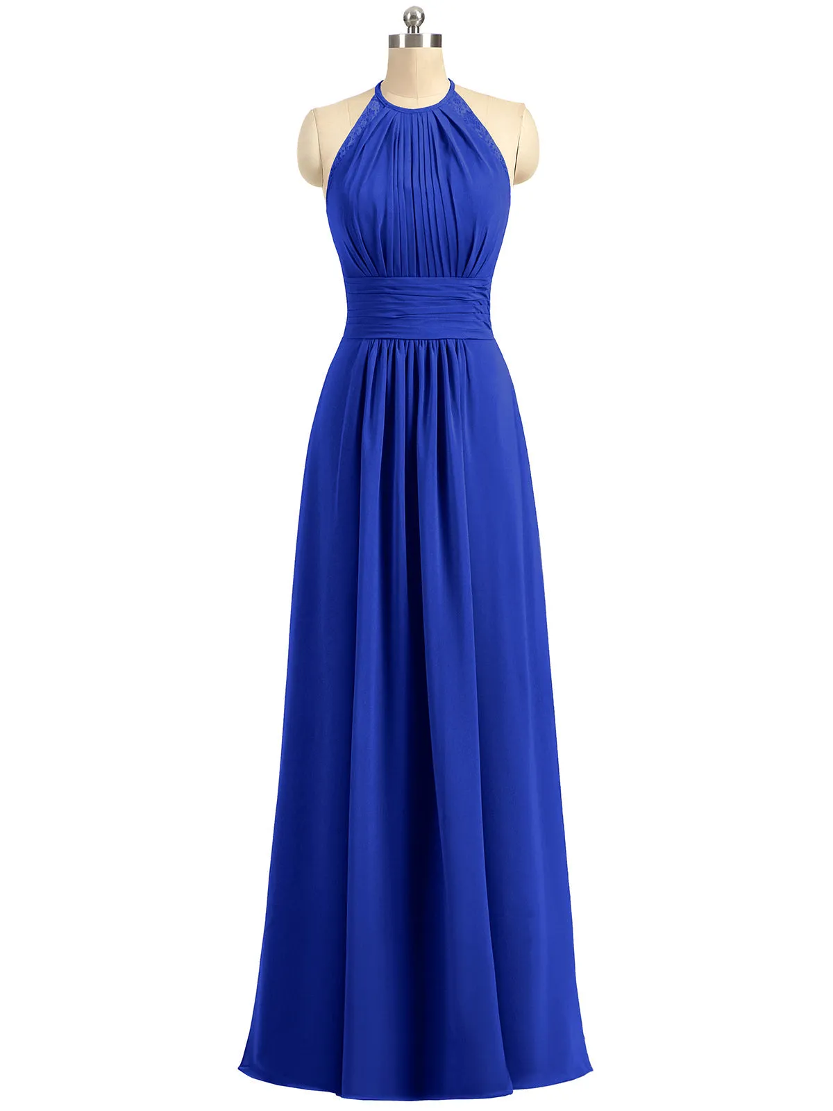 Halter Chiffon Long Gown With Lace Strap Royal Blue