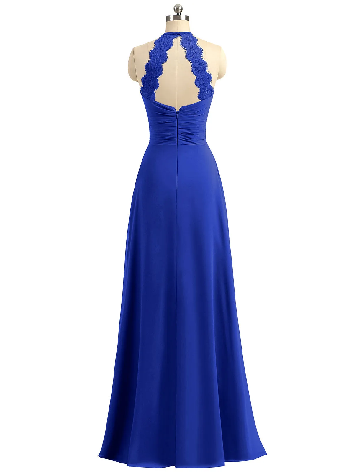 Halter Chiffon Long Gown With Lace Strap Royal Blue