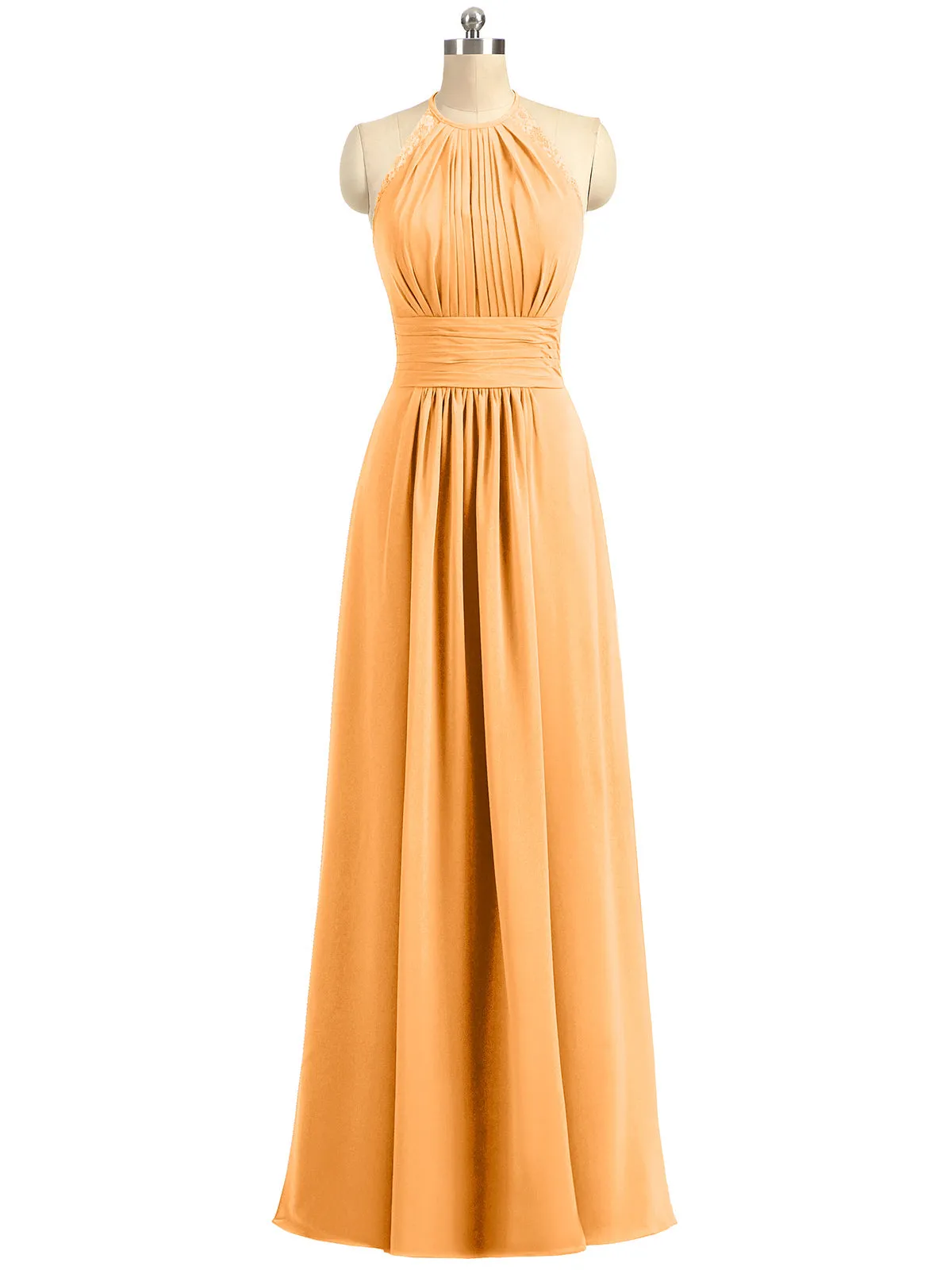 Halter Chiffon Long Gown With Lace Strap Tangerine