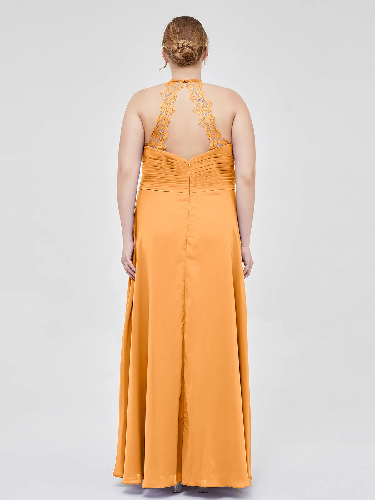 Halter Chiffon Long Gown With Lace Strap Tangerine