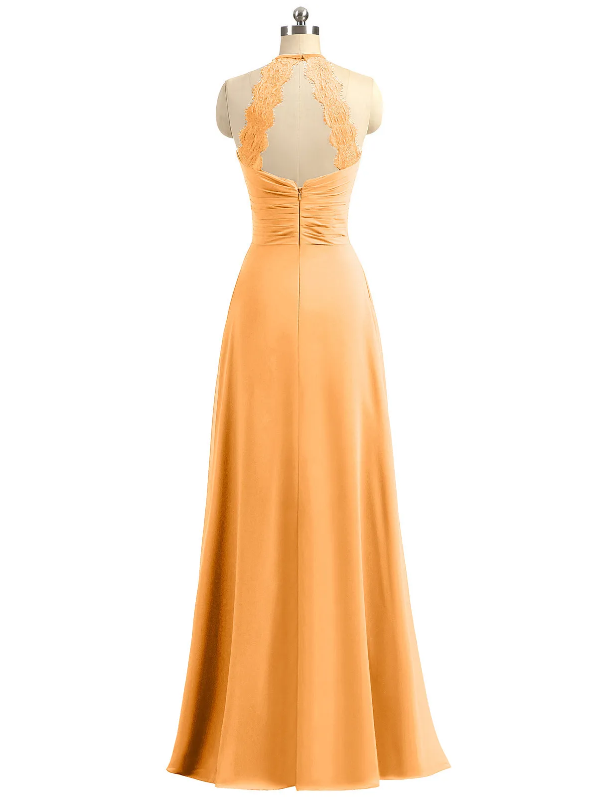 Halter Chiffon Long Gown With Lace Strap Tangerine