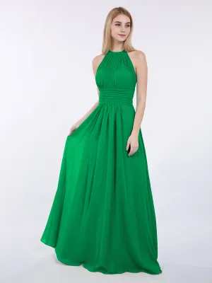 Halter Chiffon Maxi Dress of Bridesmaid Emerald