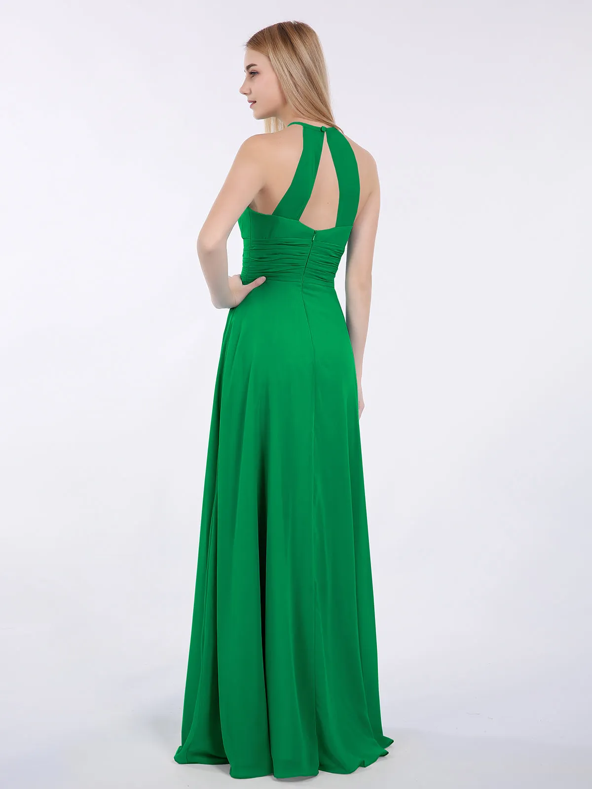 Halter Chiffon Maxi Dress of Bridesmaid Emerald