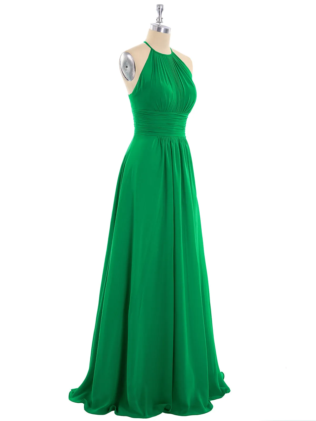 Halter Chiffon Maxi Dress of Bridesmaid Emerald
