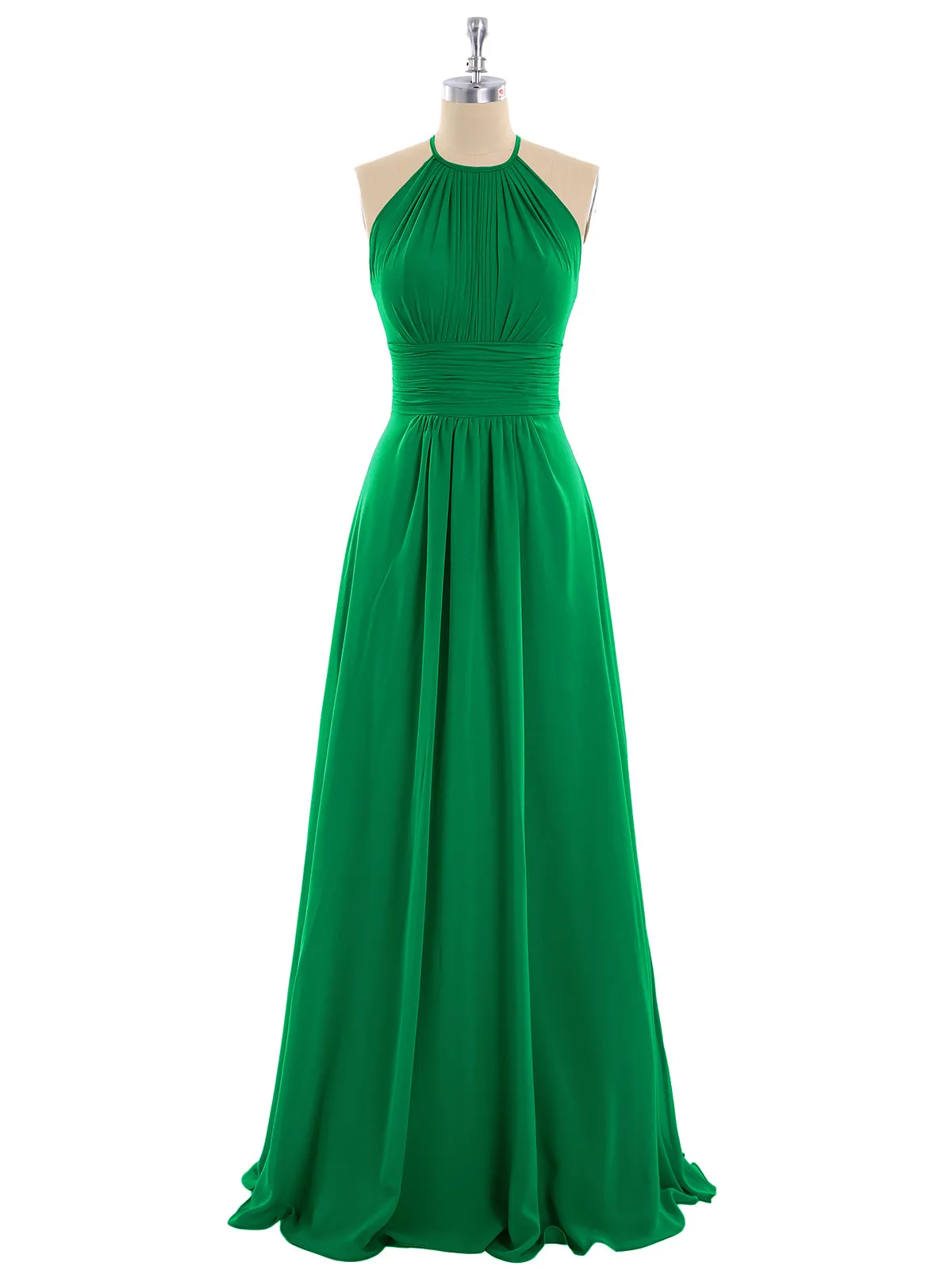 Halter Chiffon Maxi Dress of Bridesmaid Emerald