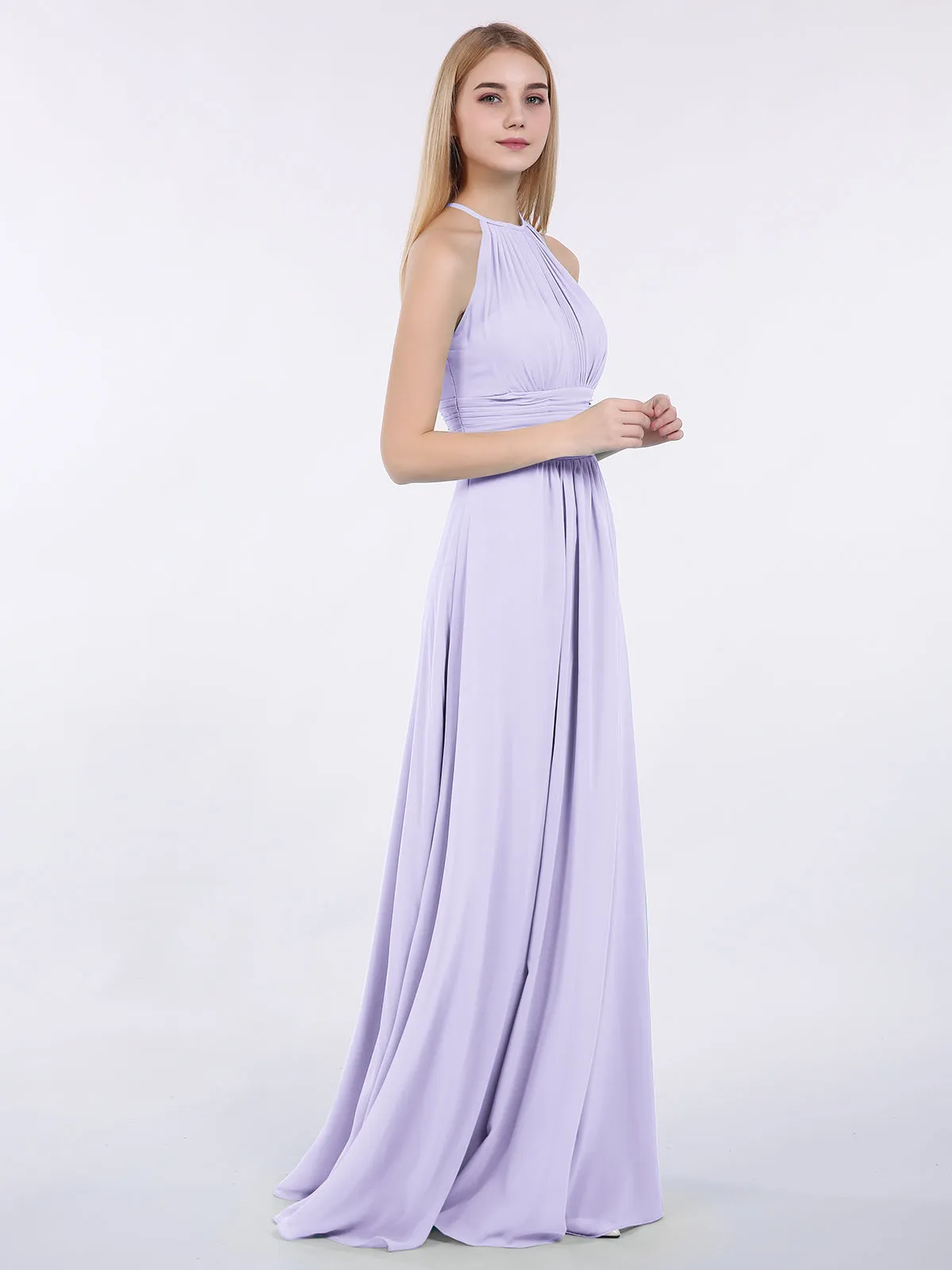 Halter Chiffon Maxi Dress of Bridesmaid Lilac
