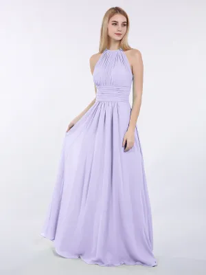 Halter Chiffon Maxi Dress of Bridesmaid Lilac