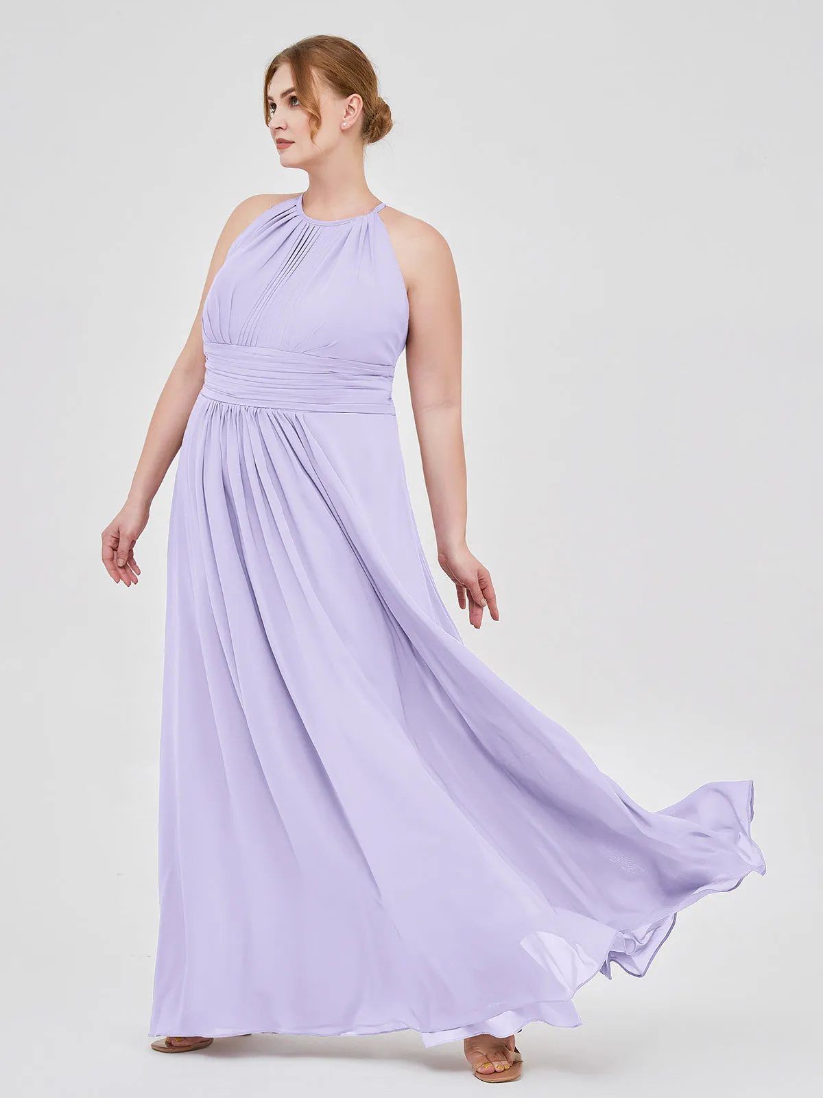 Halter Chiffon Maxi Dress of Bridesmaid Lilac