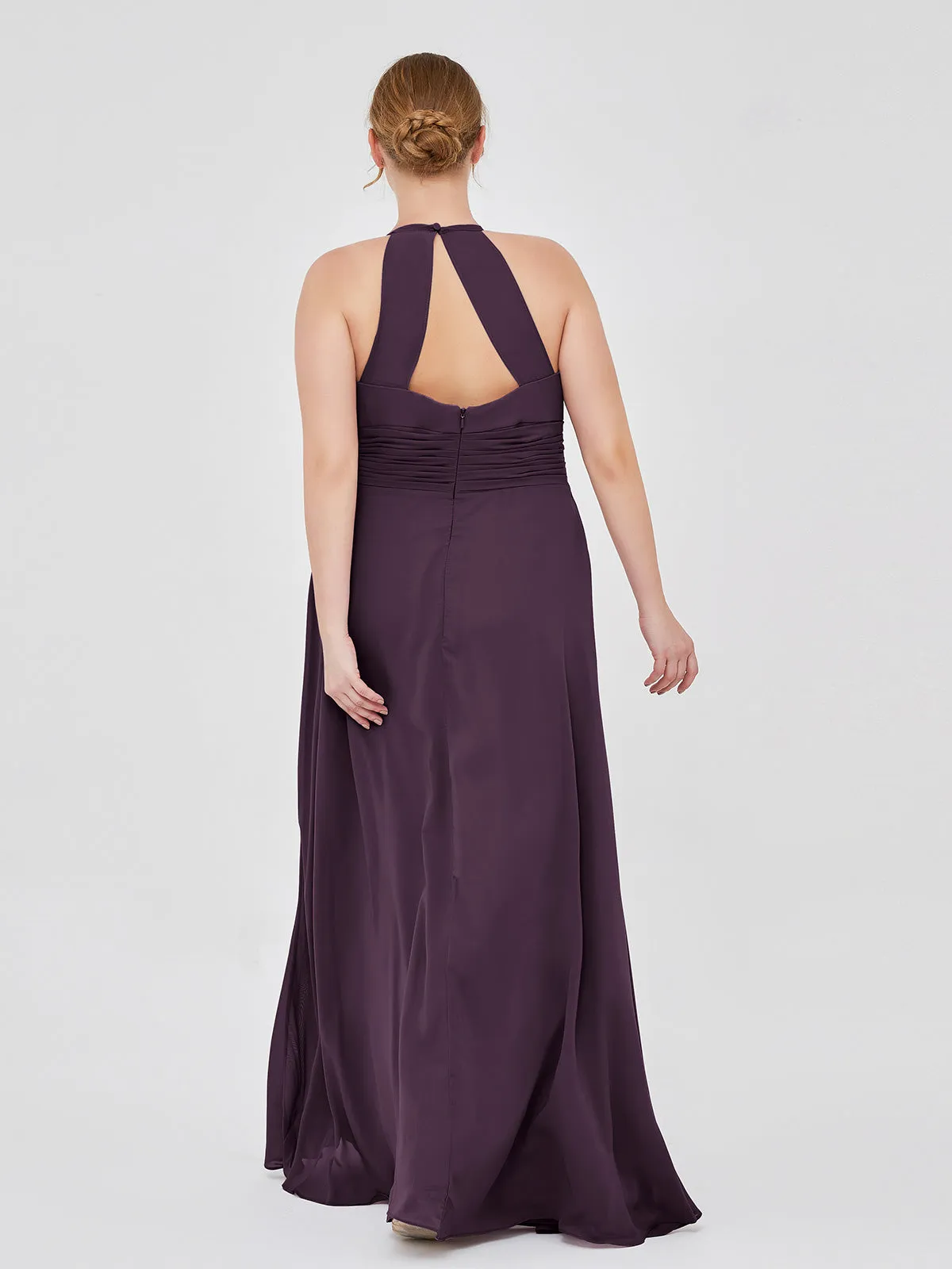 Halter Chiffon Maxi Dress of Bridesmaid Plum