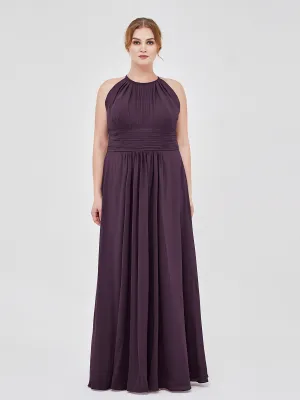 Halter Chiffon Maxi Dress of Bridesmaid Plum