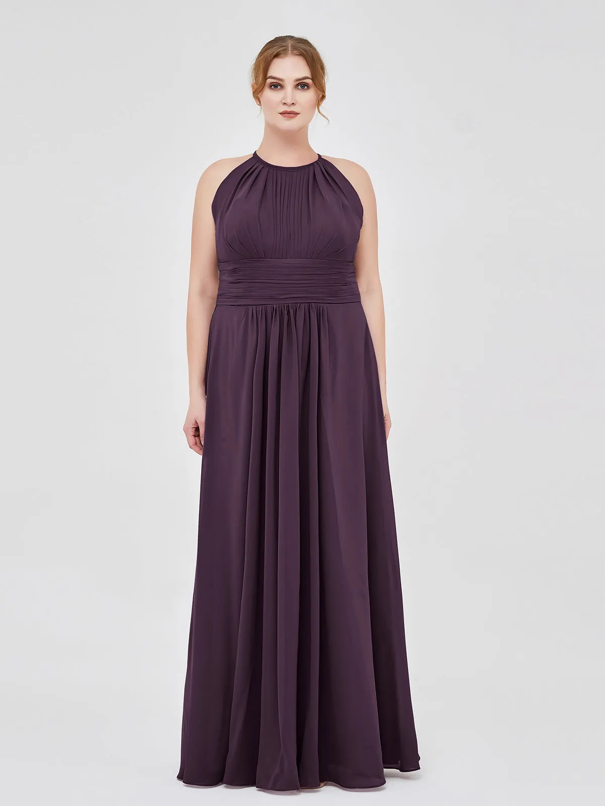 Halter Chiffon Maxi Dress of Bridesmaid Plum