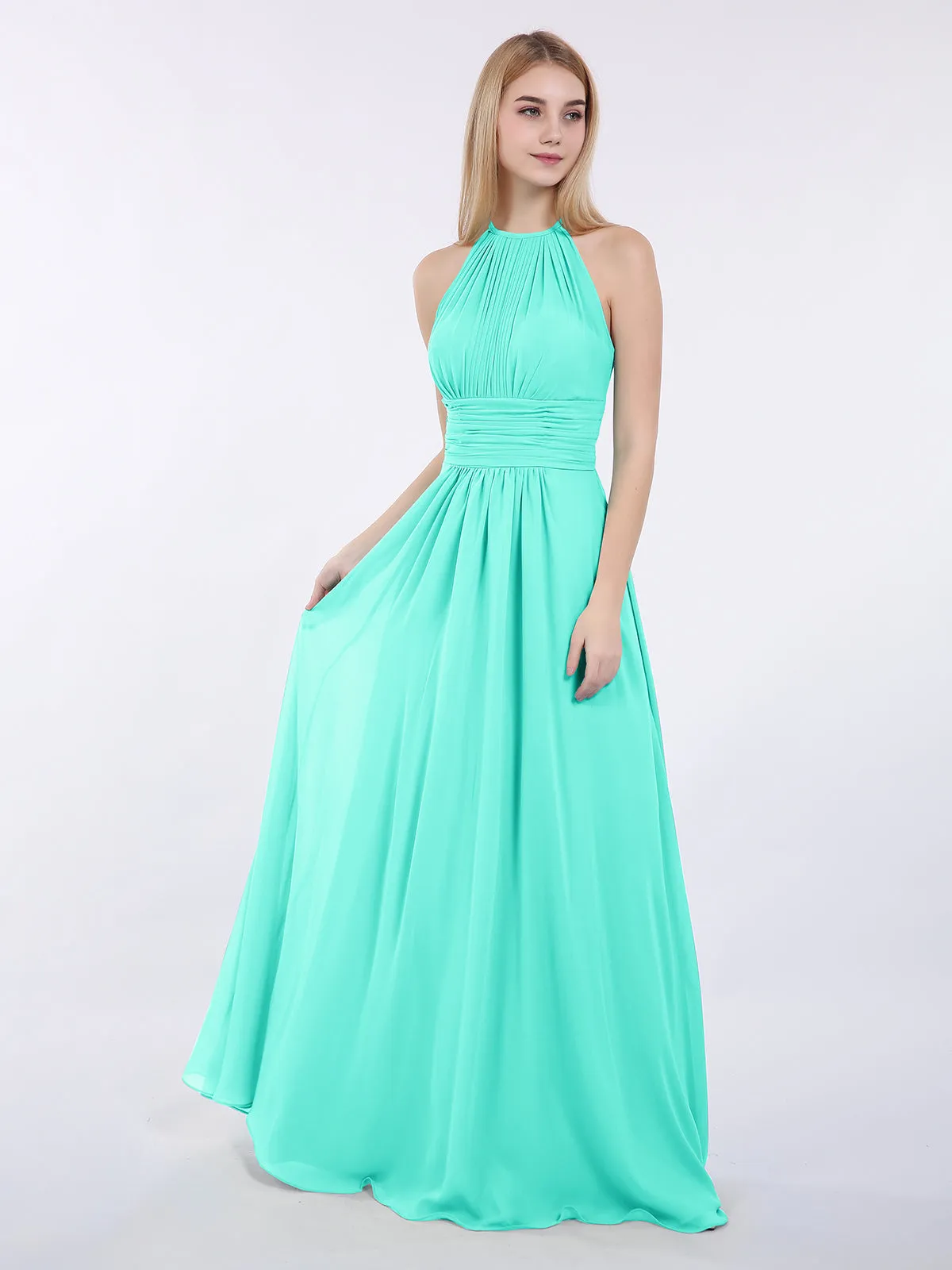 Halter Chiffon Maxi Dress of Bridesmaid Spa