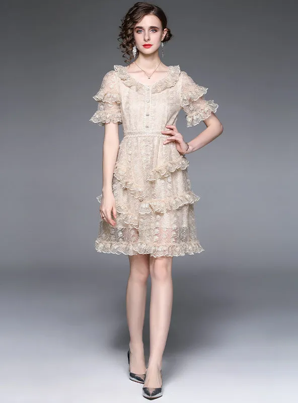 Heavy Industry Embroidery Lotus Leaf Edge Dress