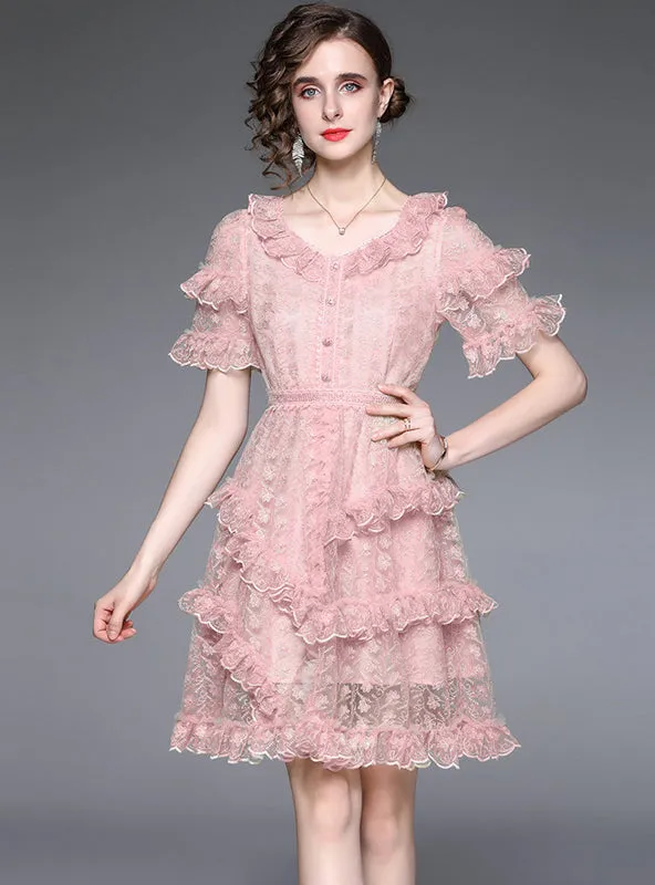 Heavy Industry Embroidery Lotus Leaf Edge Dress