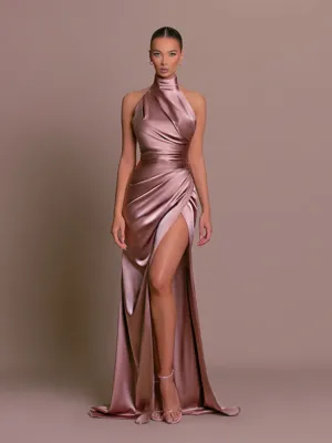 High-end High Cut Split Satin Dress